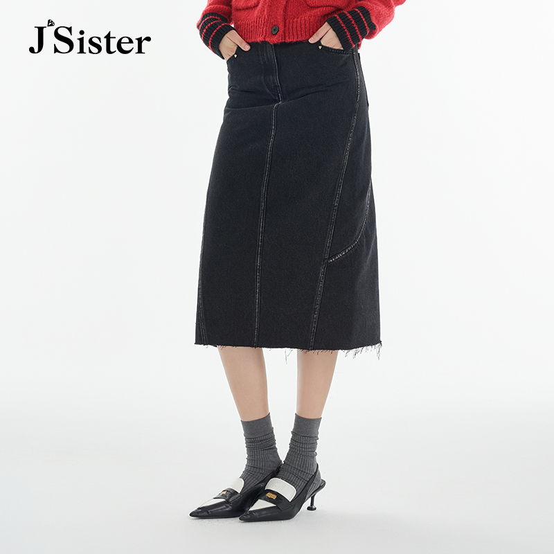 jsister 秋装新款 JS女装时尚黑色个性牛仔裙 S334212237
