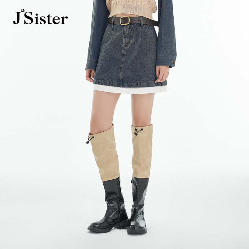 jsister 2023秋装新款 JS女装时尚拼接牛仔A字短裙S331212041