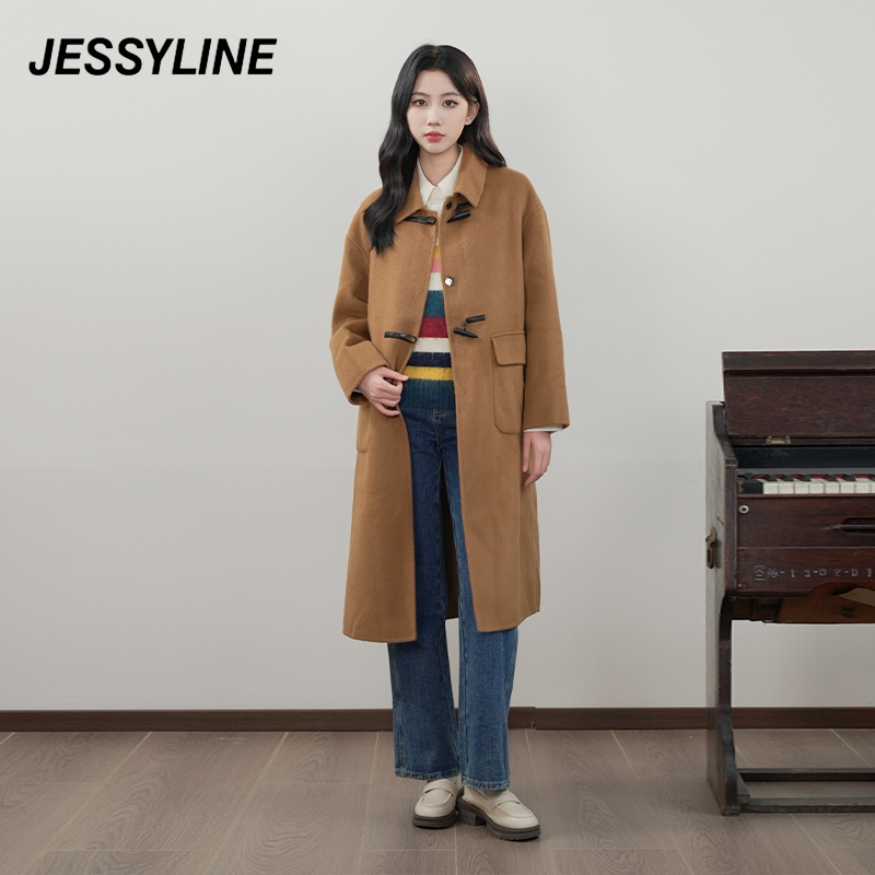 杰茜莱高级感纯羊毛双面呢大衣女2024冬季新中长款外套 jessyline