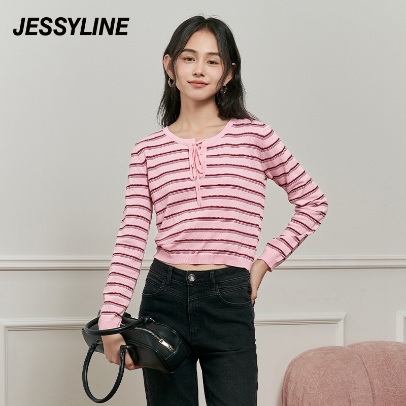 【芋总专属】jessyline2024秋装新款 杰茜莱短款套头针织衫女毛衣