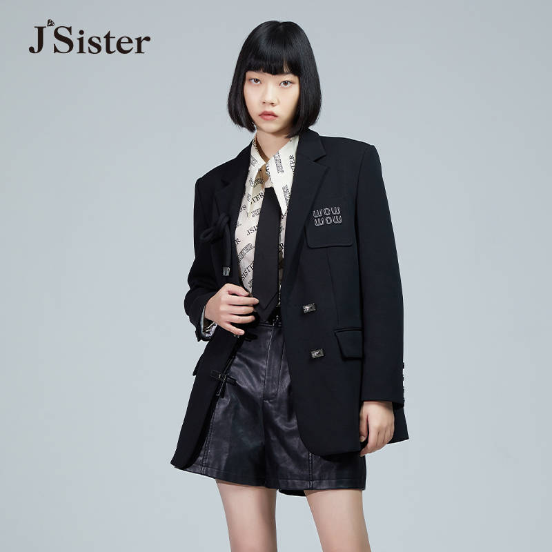 jsister 秋装新款 JS女装时尚黑色小西装外套通勤 S232107069职业