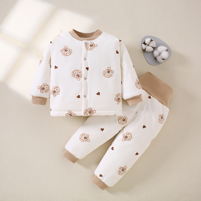 婴儿纯棉秋冬款套装新生儿中厚棉衣棉裤男女宝宝加厚高腰保暖衣