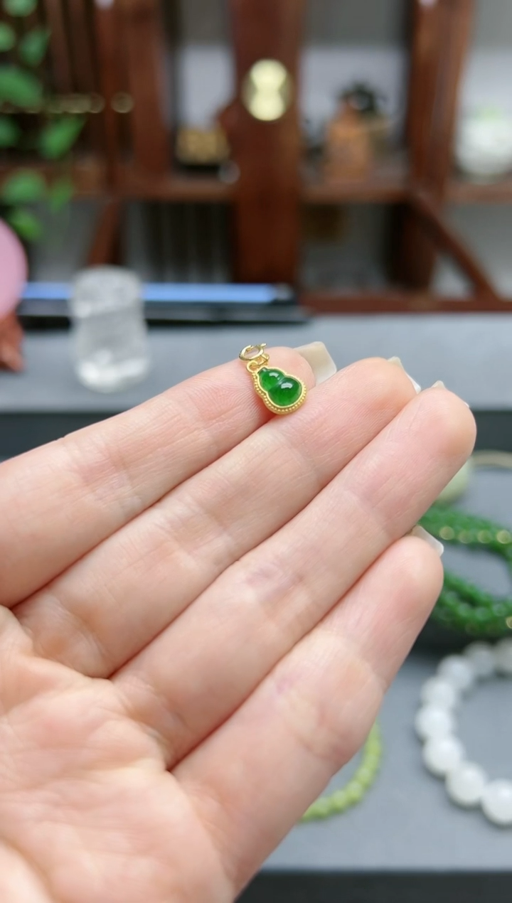 【闪购商品】翡翠挂件18K金镶嵌18k金翡翠葫芦挂件*2 ZX赠链