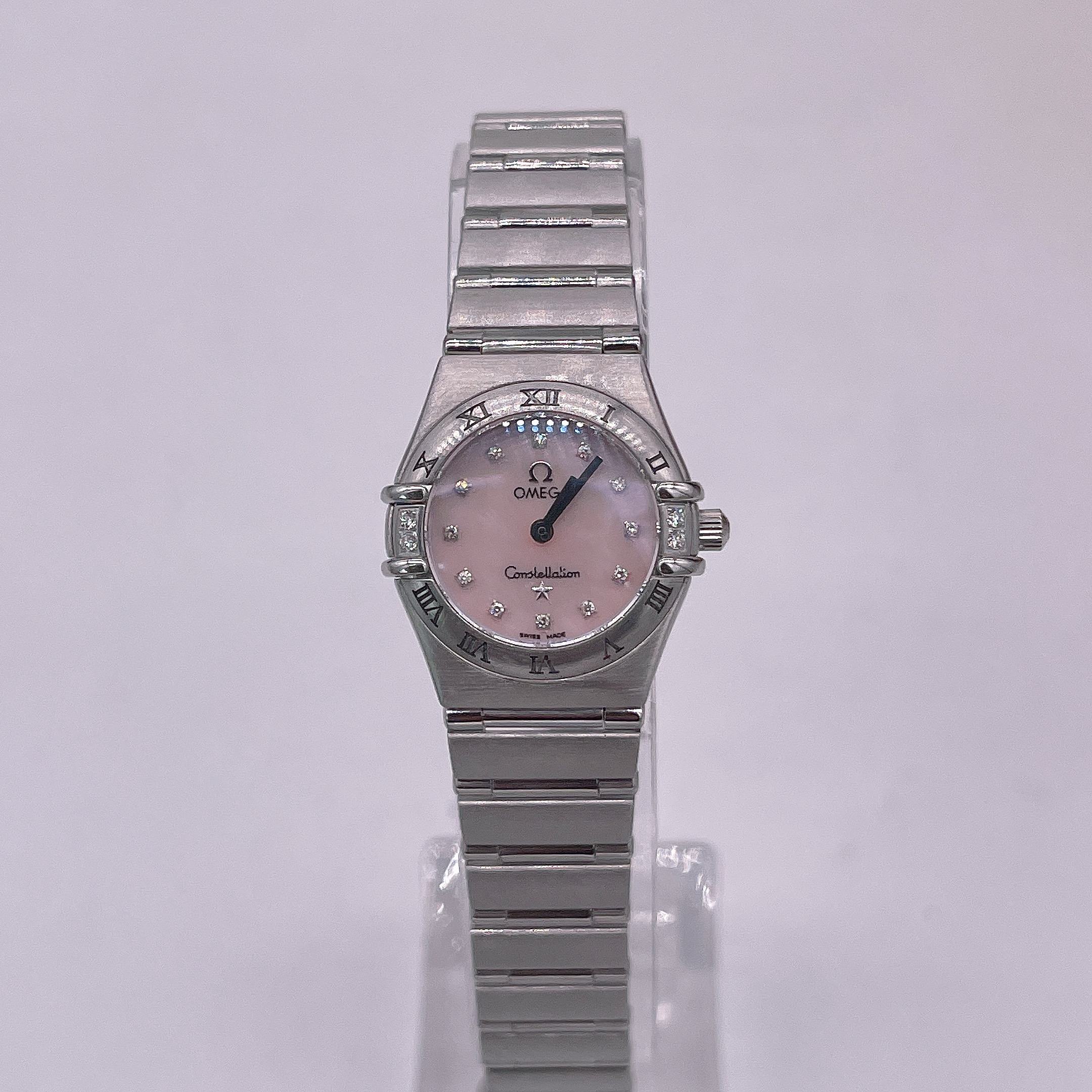 95新 Omega/欧米茄 星座女表，22.5表径，粉色贝母面，原钻