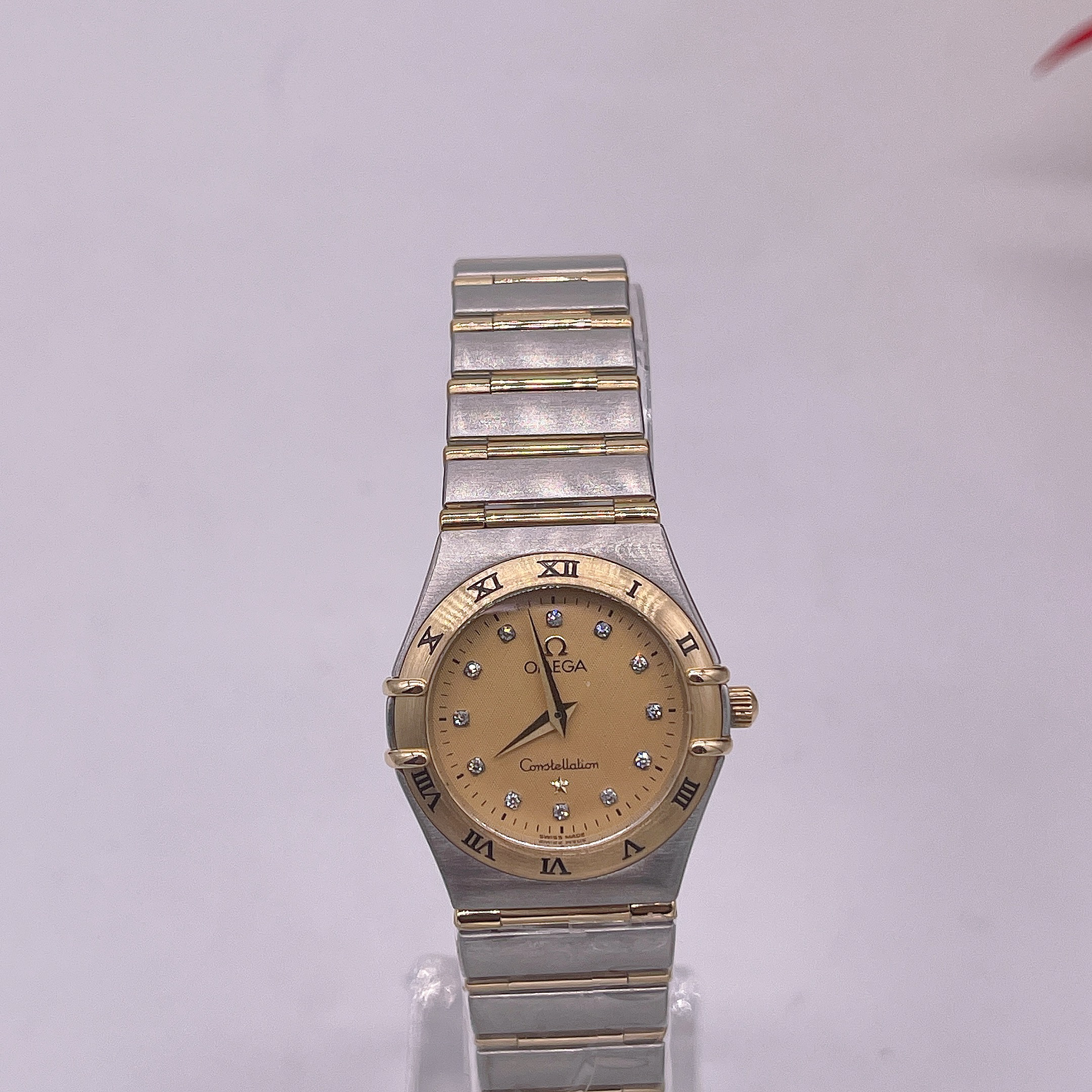 95新 Omega/欧米茄 星座女表，25.5口径，间黄金，钻石刻度