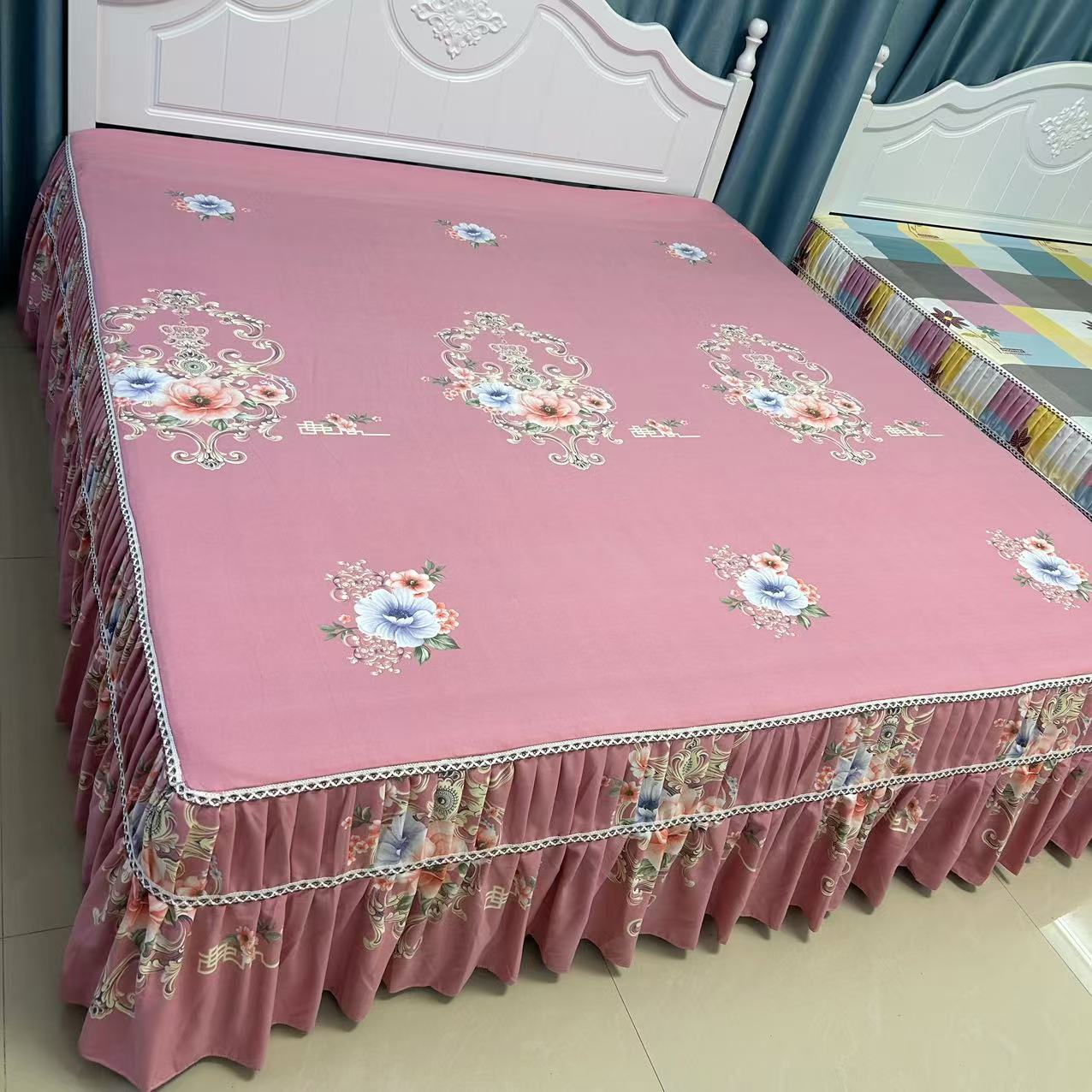 高精精品床罩（富贵牡丹粉）加厚防滑床单