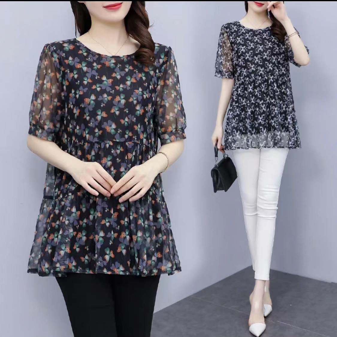 2023夏季新款短袖T恤女时尚洋气显瘦打底衫小衫裙衫拍下送项链