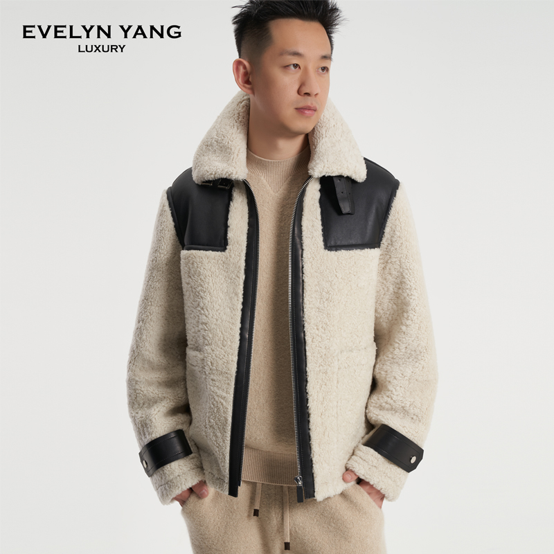 EVELYN YANG冬季男士创世优雅熊猫美丽奴皮毛一体皮衣