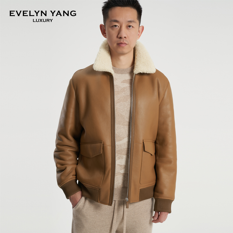 EVELYN YANG冬季新款男士TF小白领美丽奴皮毛一体皮衣