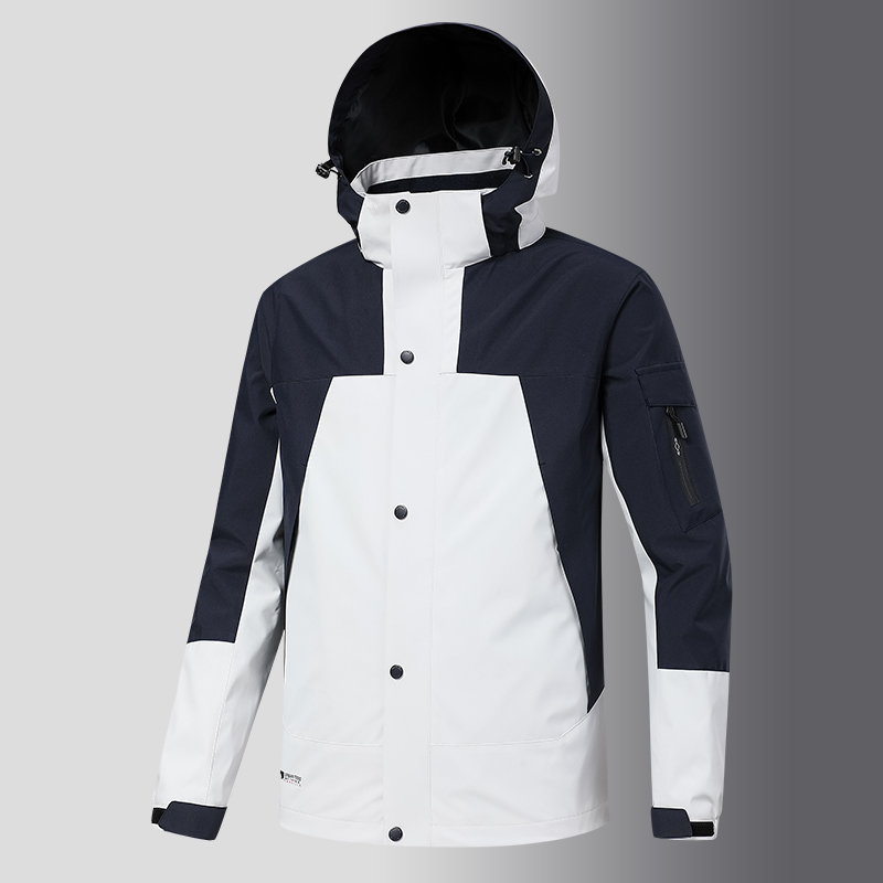 红色拼接夹克男连帽春秋季防风防水大码外套户外学生百搭上衣