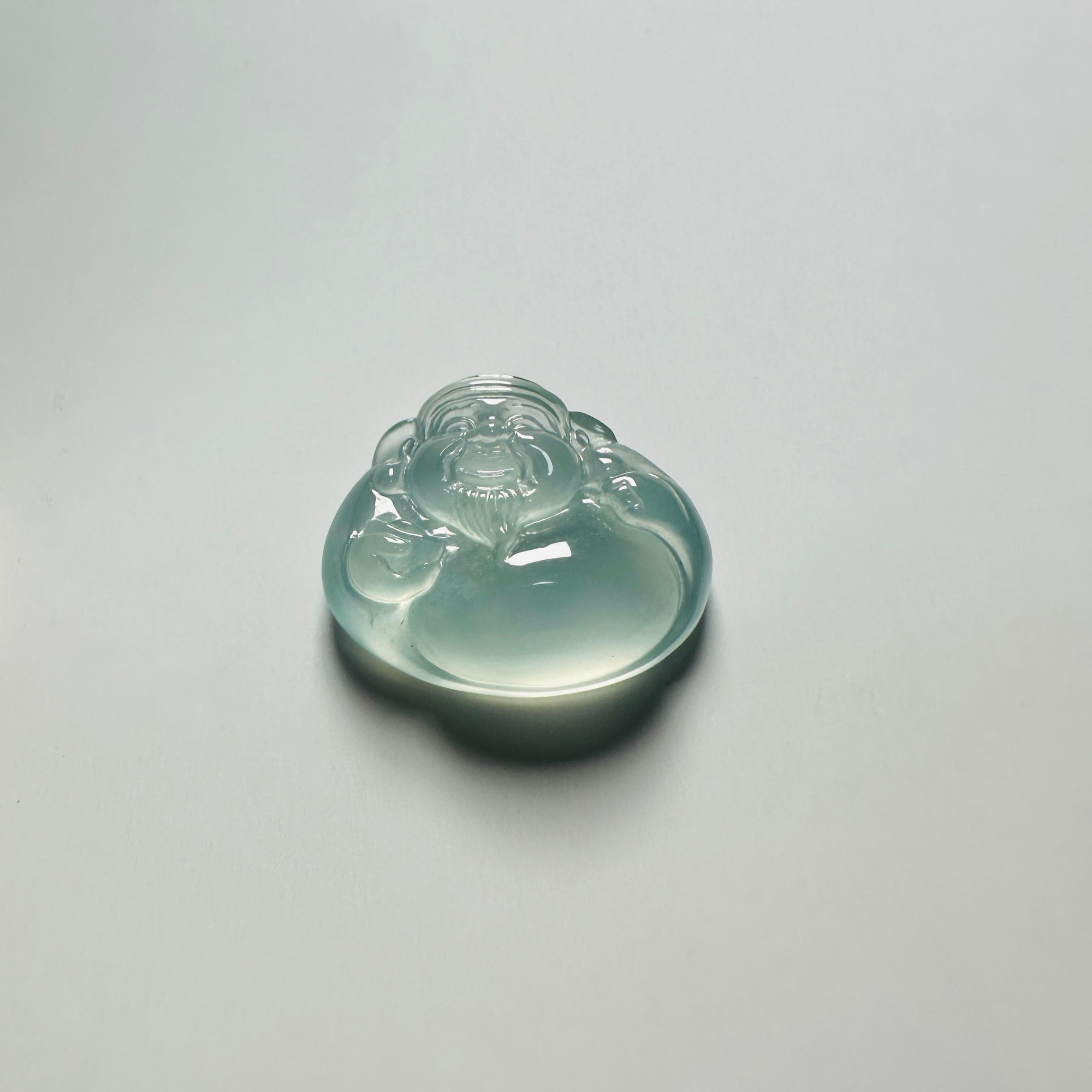 精品高冰荧光绿佛公吊坠挂件财神冰晴水翡翠缅料老坑天然财神佛