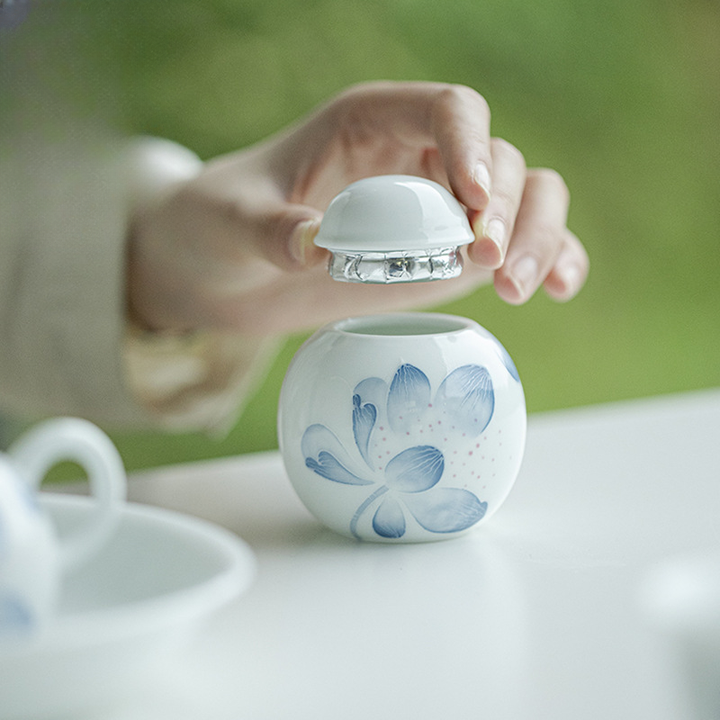 墨己手绘有田烧莲瓣茶叶罐家用小号存茶罐密封罐陶瓷防潮存茶罐