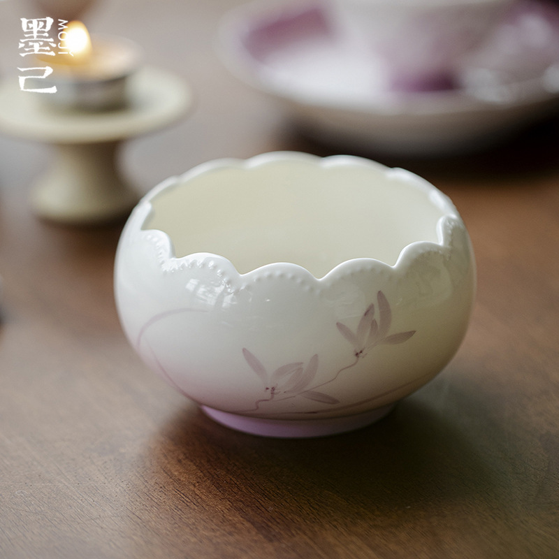 墨己玉泥幻紫兰吟手绘兰花陶瓷建水渐变紫废水缸家用水盂干泡台fF