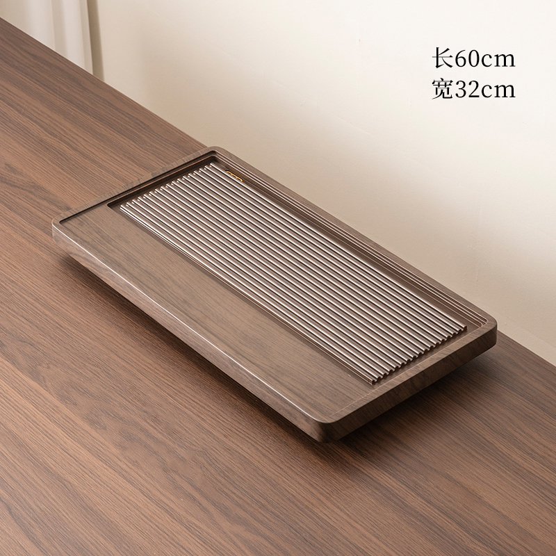 胡桃木色锦霖60*32实木茶盘家用功夫泡茶台排水小型干泡茶台