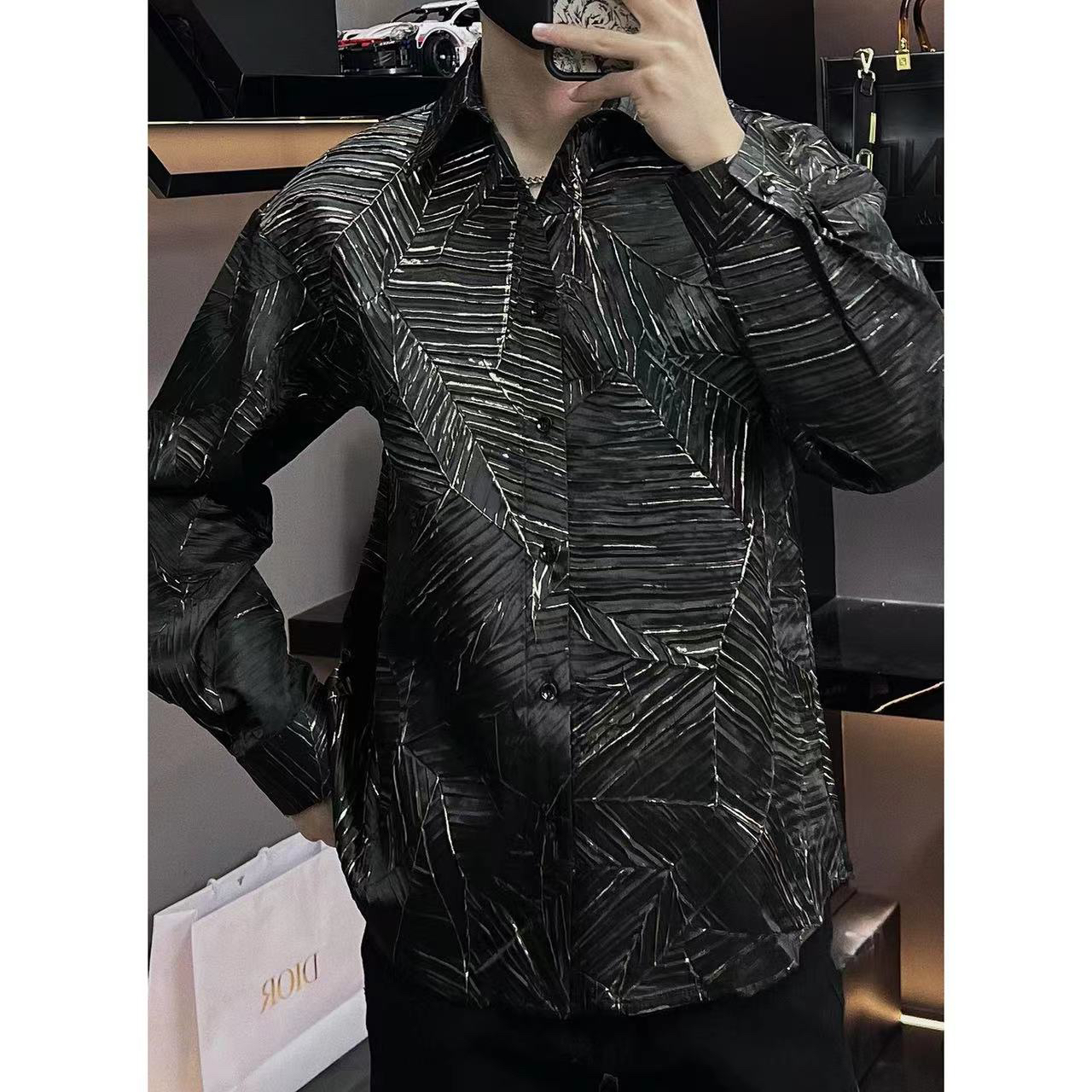 衬衫C63男士春夏高品质立体金属不规则纹路衬衣衬衫