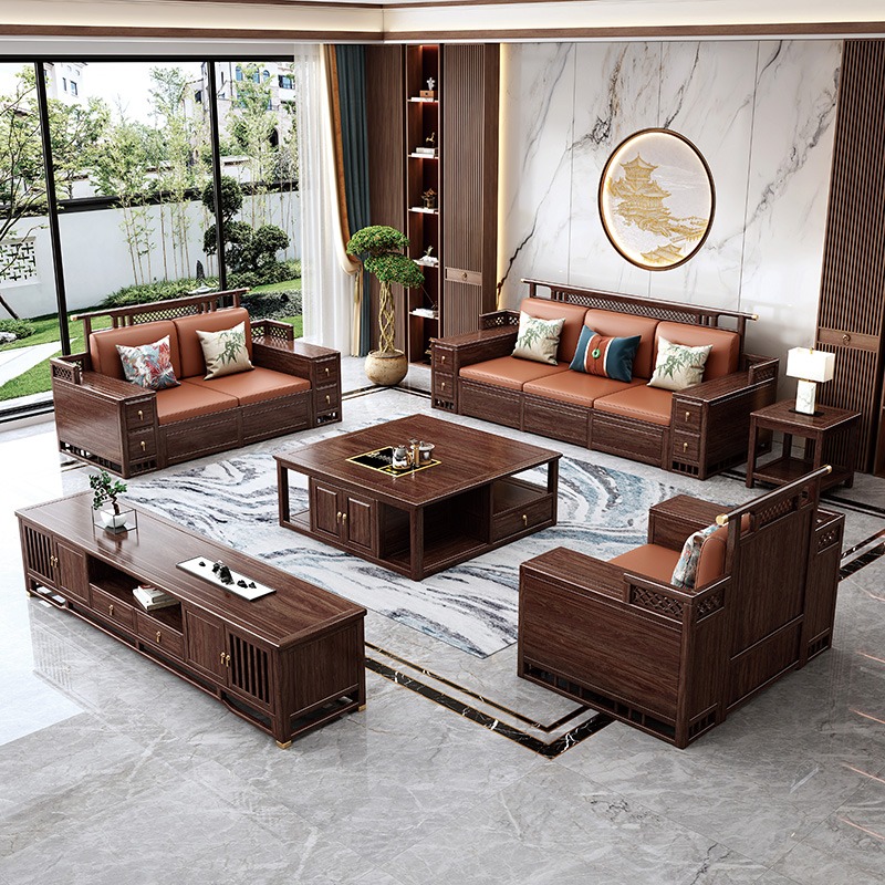 【乌金木】新中式全实木沙发高端别墅客厅新古典冬夏两用储物家具