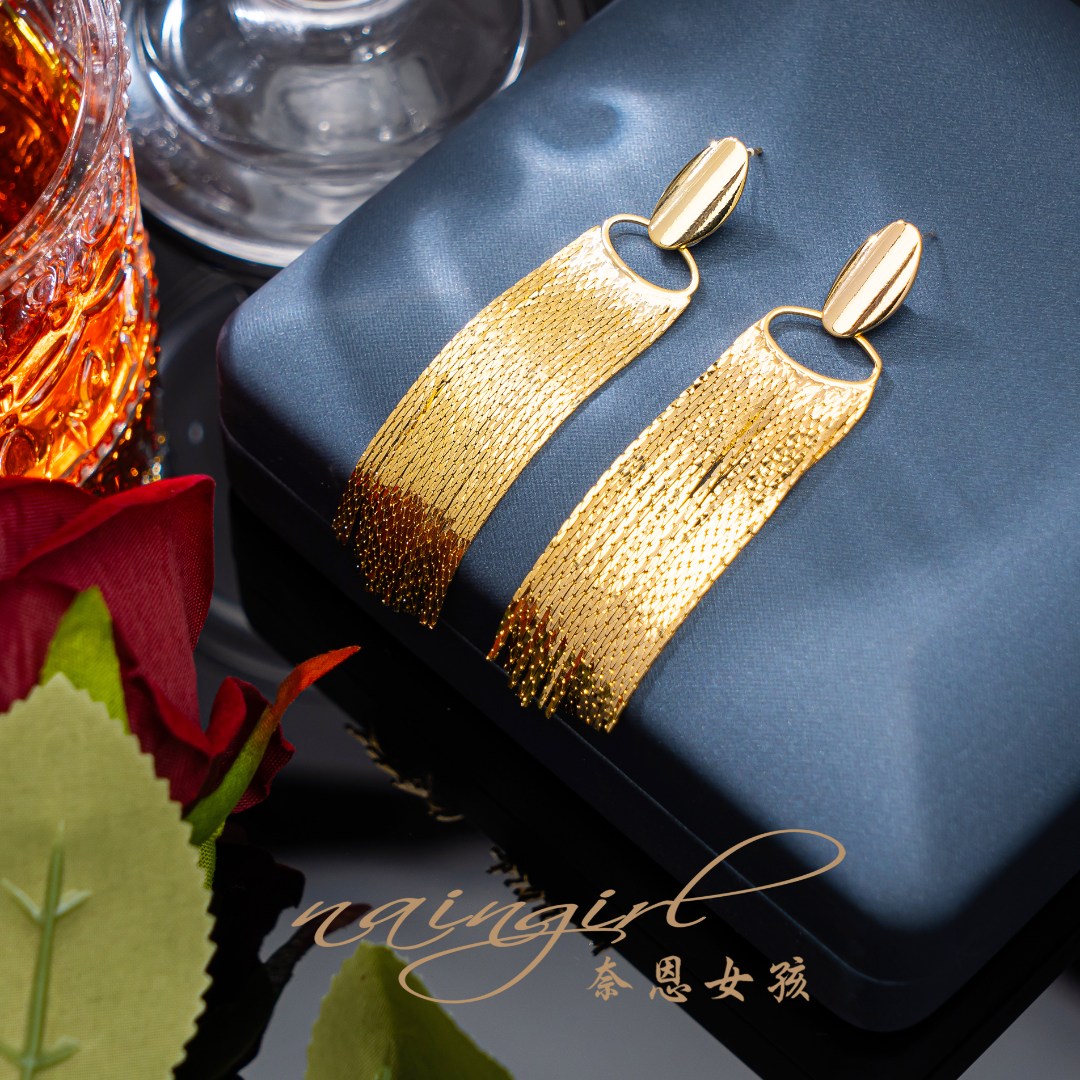 铜合金耳饰 E3007【夜色米兰】轻奢精致大气百搭长款流苏气质耳环