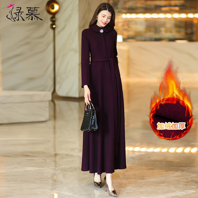 高级感紫色连衣裙2025秋冬新款端庄大气修身显瘦奢华毛呢长裙子