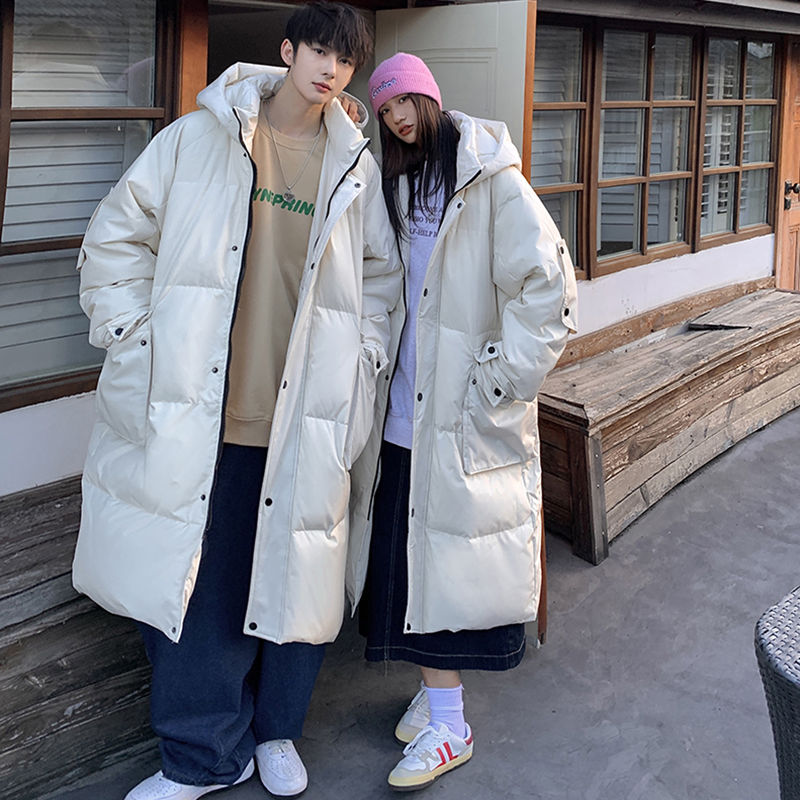 中长款情侣女冬季新款港风宽松潮牌青少年加厚保暖连帽外套