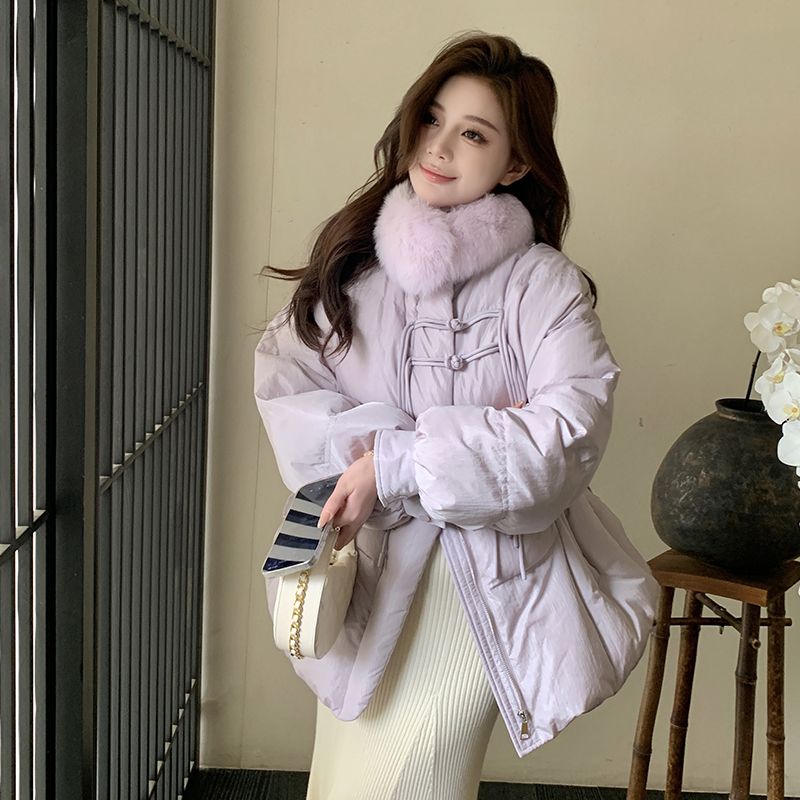 新中式盘扣羽绒服女短款收腰显瘦名媛小香风加厚白鸭绒冬装外套厚