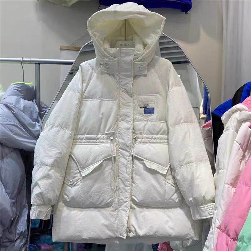 2023新款反季羽绒服女时尚秋冬加厚中长款连帽白鸭绒收腰显瘦外套
