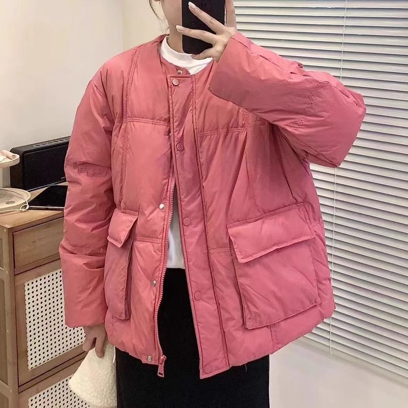 白鸭绒羽绒服女2023冬韩版宽松短款小个子棒球服外套面包服
