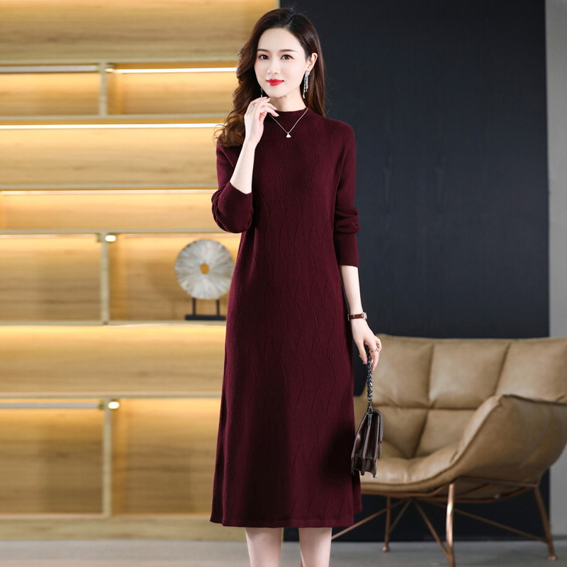 秋冬新款羊毛衫女中长款配大衣的毛衣裙子内搭打底过膝针织连衣裙