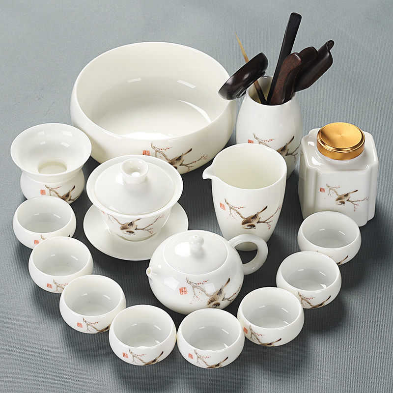 德化白瓷功夫茶具套装青花瓷家用高档茶壶茶杯盖碗陶瓷茶道茶洗