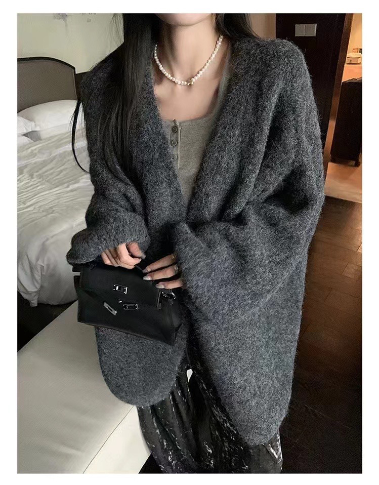 （小清家）韩系宽松慵懒风中长款外套