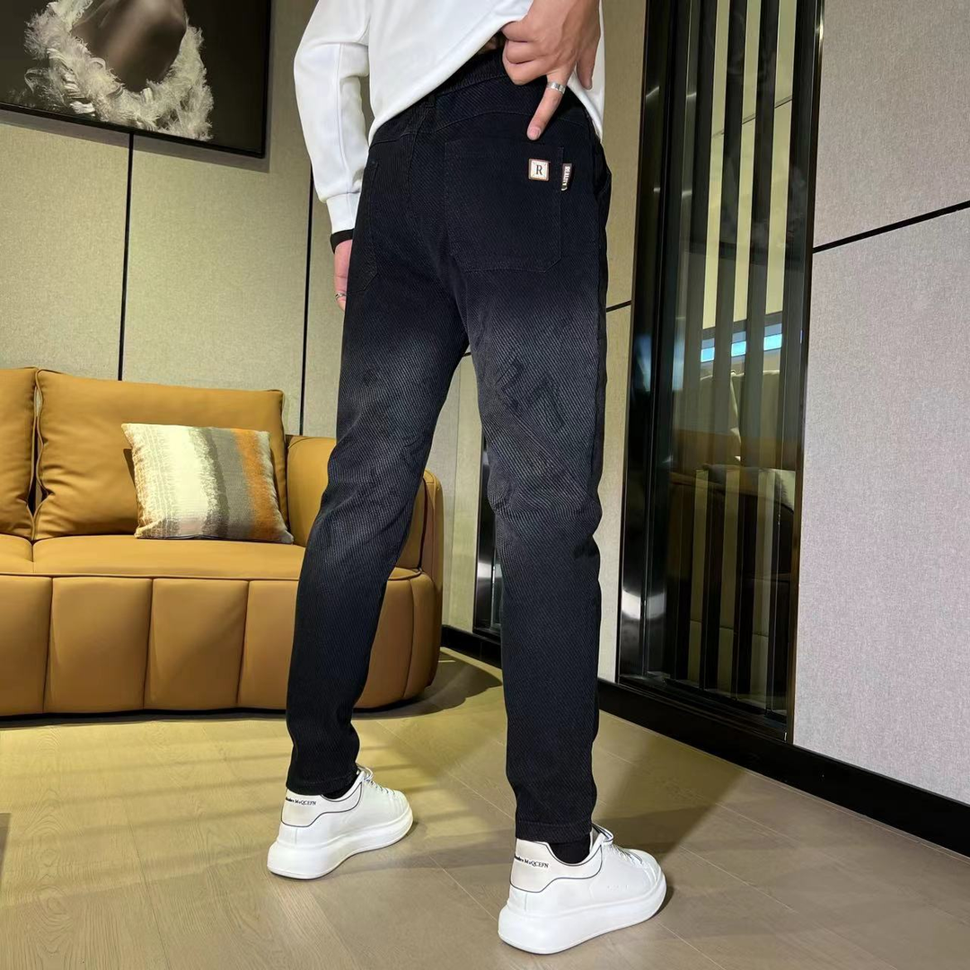 冬季高品质加绒加厚牛仔裤轻奢时尚百搭潮流印花男士直筒牛仔裤