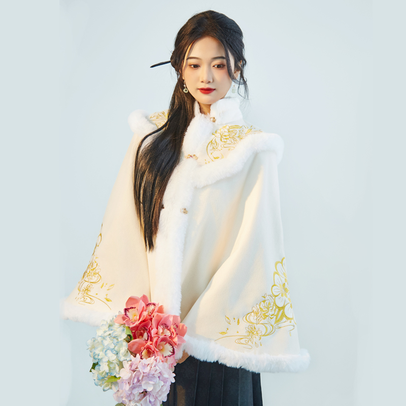 新年宋制汉服【棠梨】斗篷披风女冬短款加绒厚重工刺绣冬季搭配外套