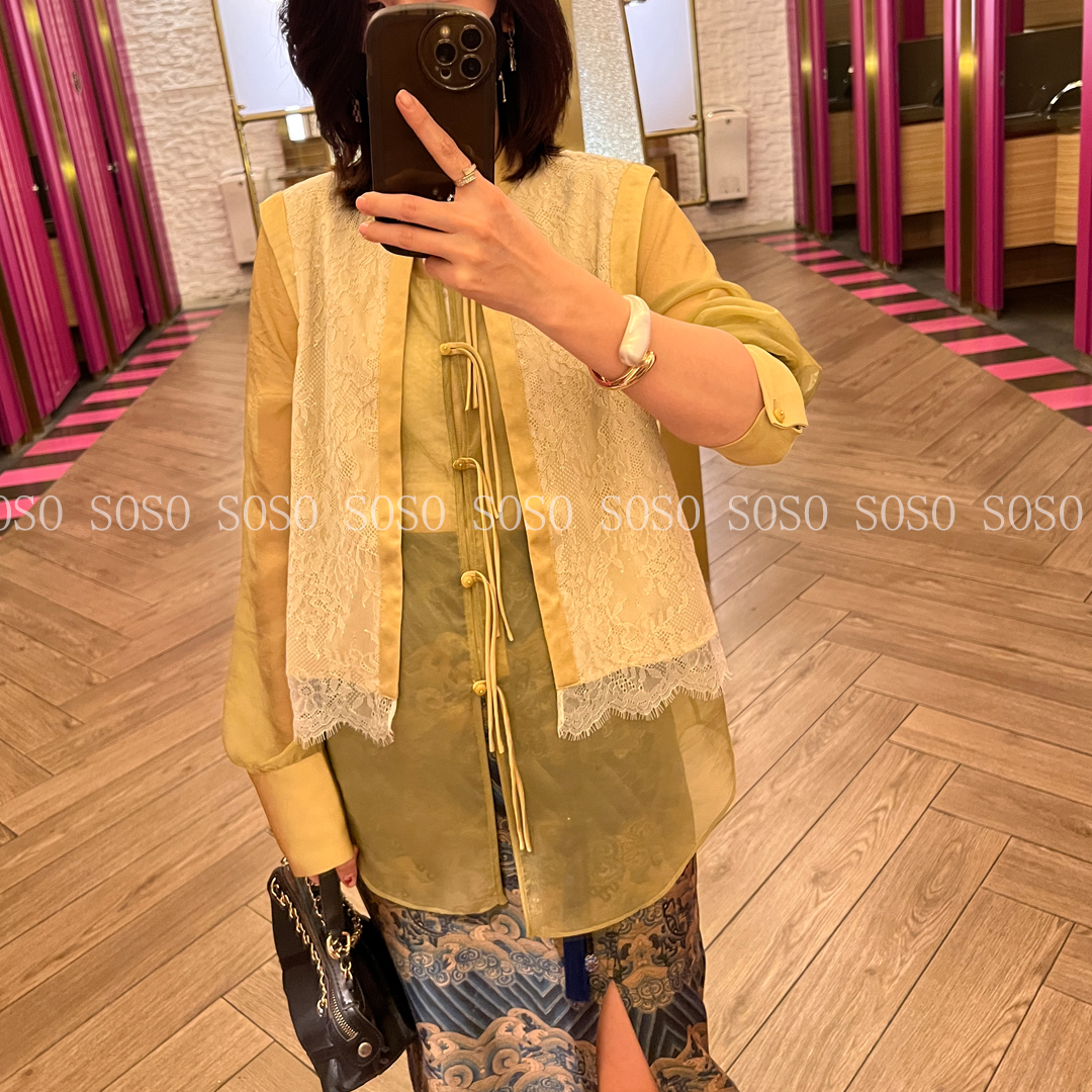 国风新中式拼接蕾丝假两件衬衫