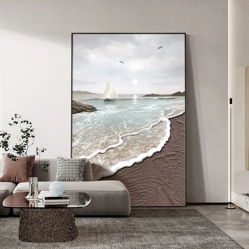 北欧ins奶油风客厅落地画莫兰迪色花卉油画玄关装饰画卧室挂画