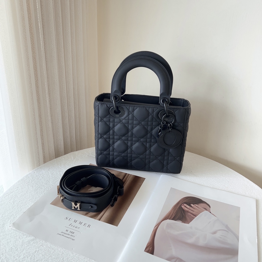 99新 Dior/迪奥 dior迪奥戴妃四格磨砂黑手拎斜挎包/无公价/甄选