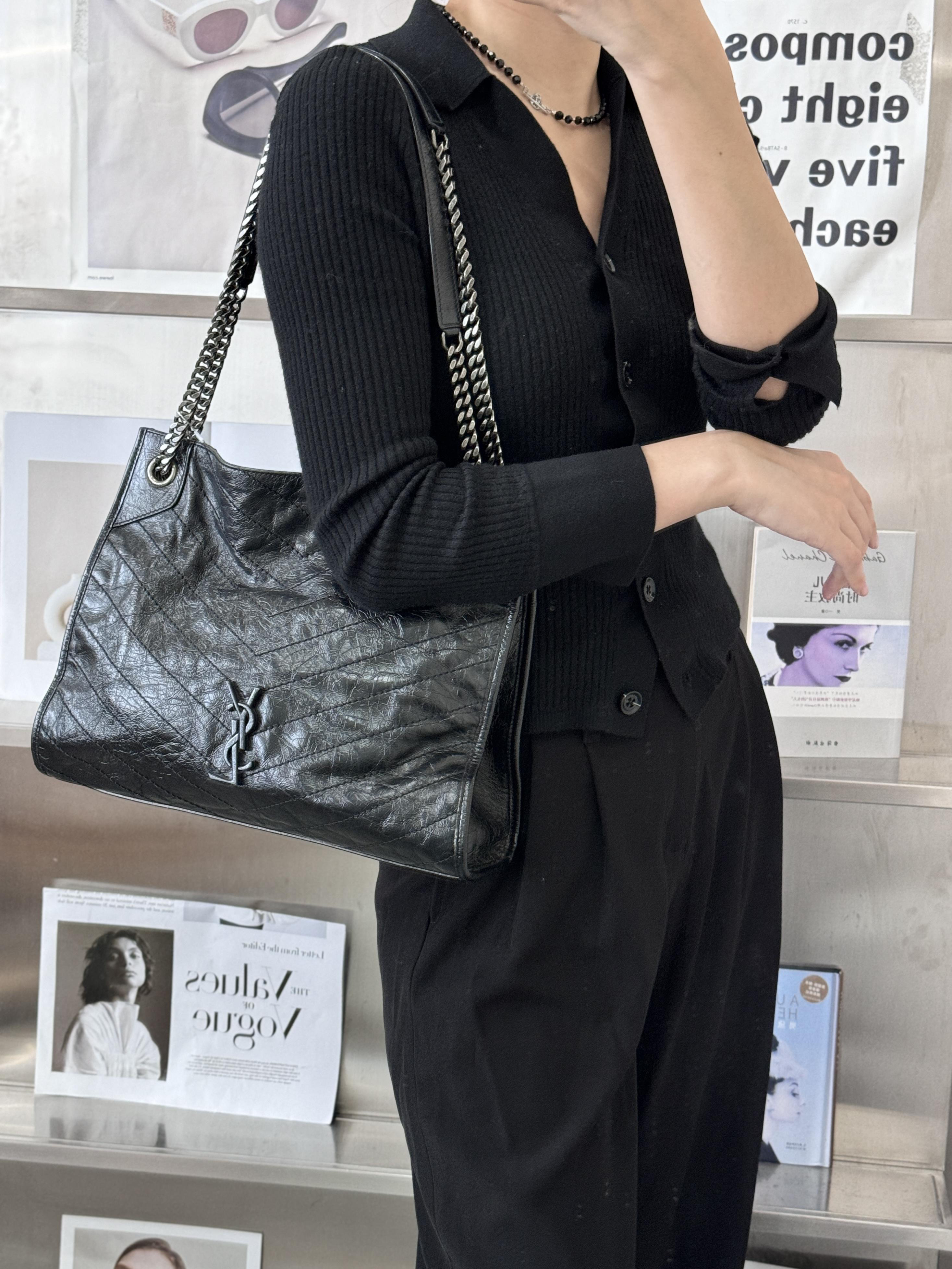 未使用 YSL/圣罗兰 shopping bag黑银单肩包/甄选