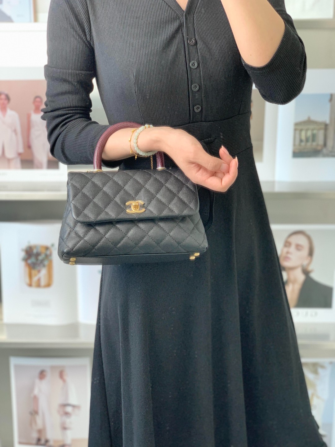 99新 Chanel/香奈儿 coco handle 小号黑金红手柄 手提包/甄选