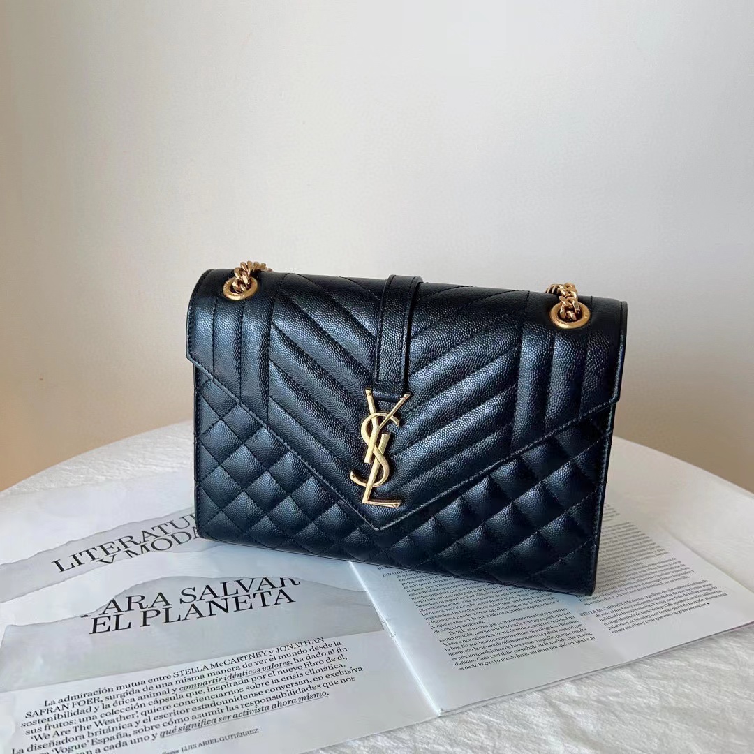 全新未使用 YSL/圣罗兰 YSL 新款信封中号黑金包/无公价/甄选