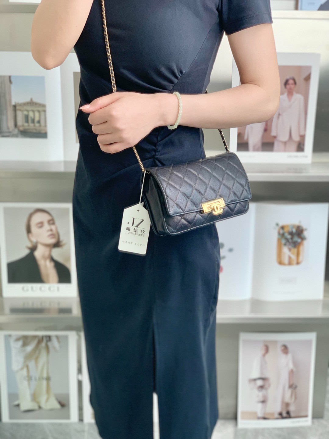 95新 Chanel/香奈儿 双c woc黑金荔枝牛单肩斜挎包/无公价/甄选