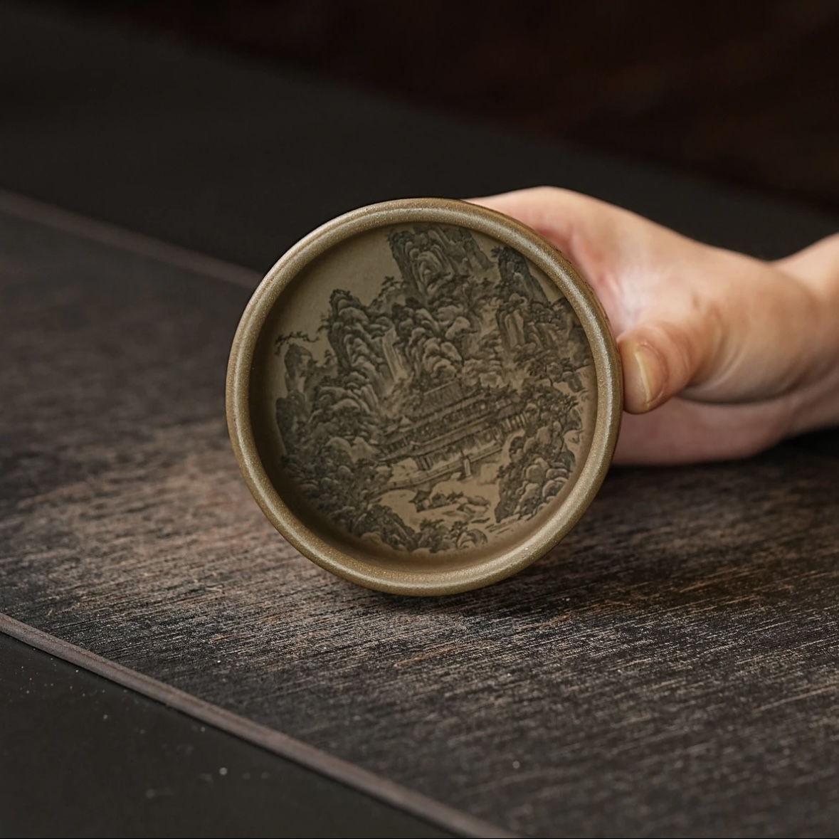 004FL宜兴原矿段泥刻绘山水陋室铭主人杯紫砂