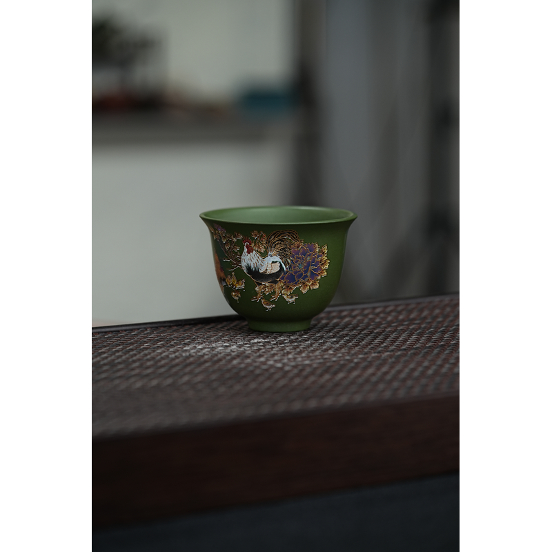 012LY宜兴原矿绿泥手绘鸡主人杯紫砂