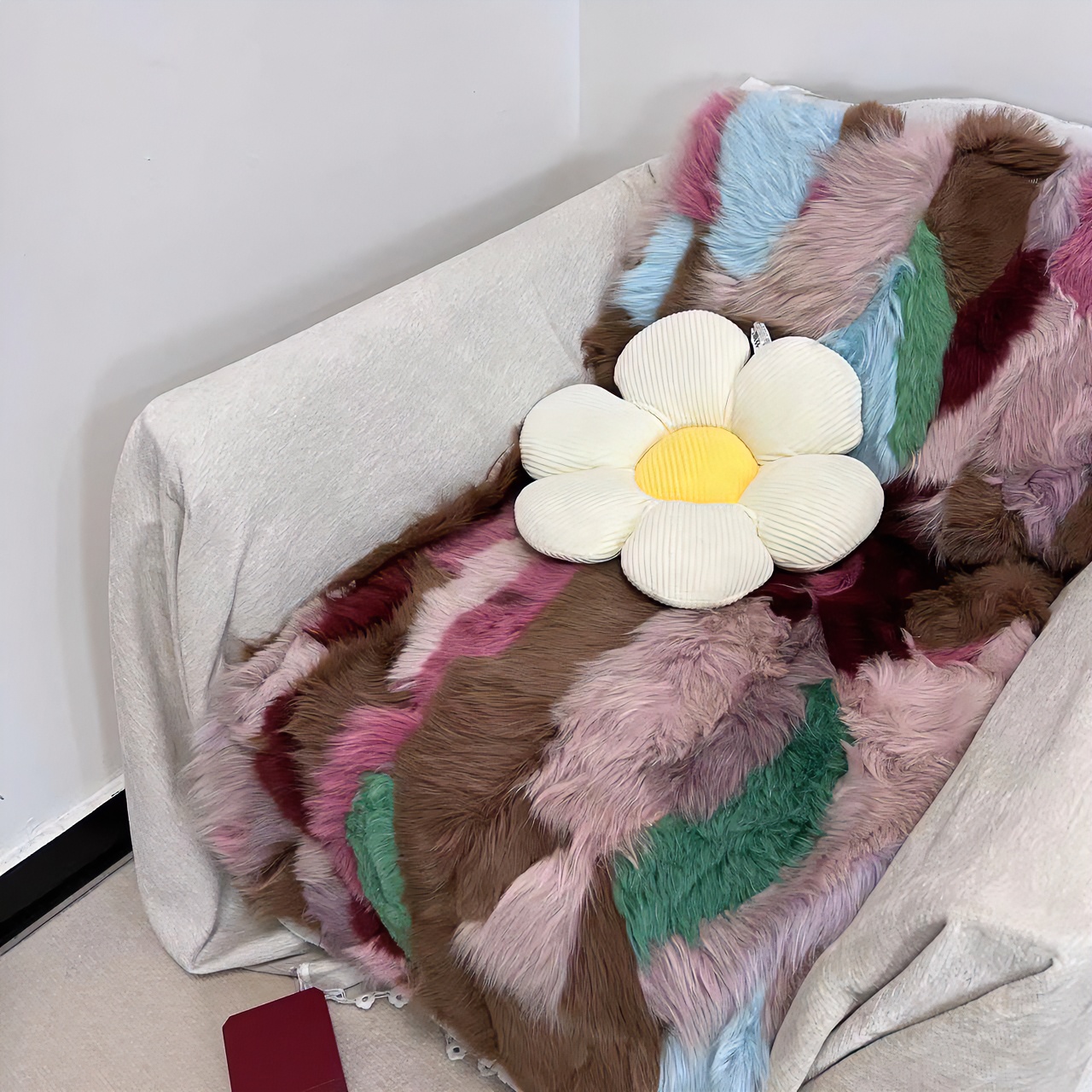 4）托斯卡纳羊皮毛一体沙发垫椅子垫地垫卧室床边毯保暖冬季飘窗垫