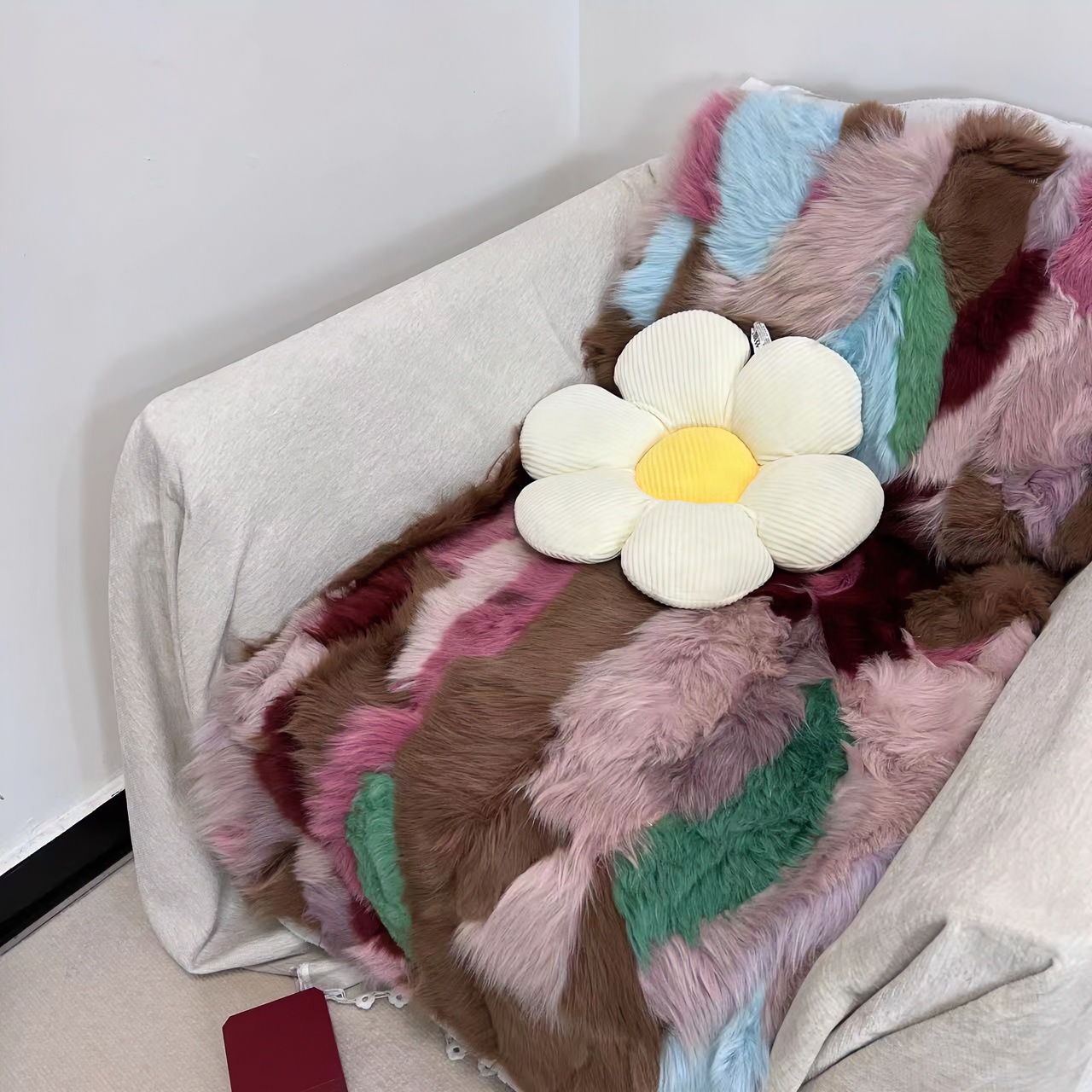 +1托斯卡纳羊皮毛一体沙发垫椅子垫地垫卧室床边毯保暖冬季飘窗垫