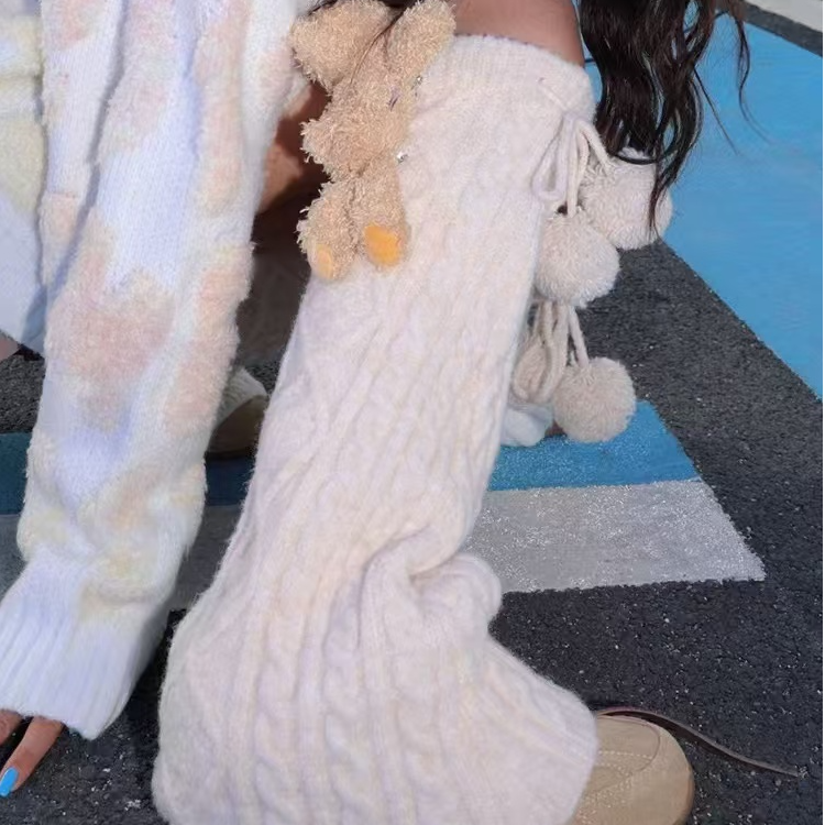 小众设计师秋冬新款百搭针织高筒袜子甜美风堆堆袜