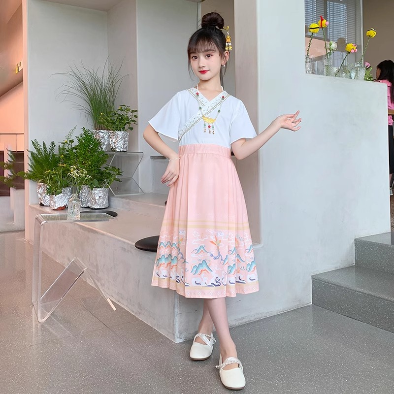 女童连衣裙夏装2024新款儿童夏款中国风休闲女孩马面裙子夏季唐装