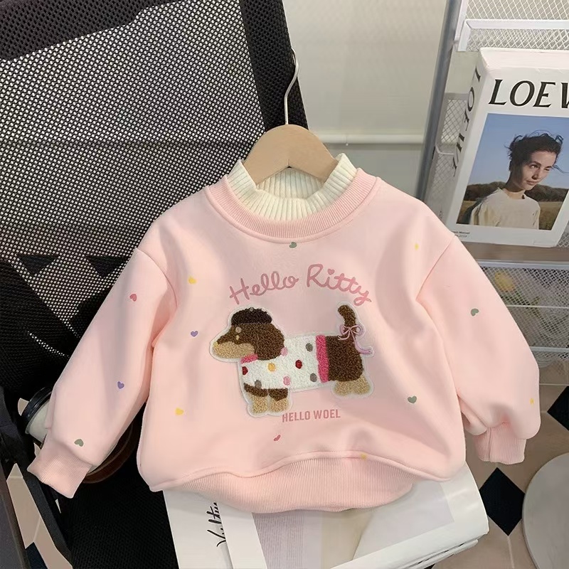 女童卫衣秋冬款女宝宝加绒打底儿童加厚保暖卫衣宝宝高领打底衫潮