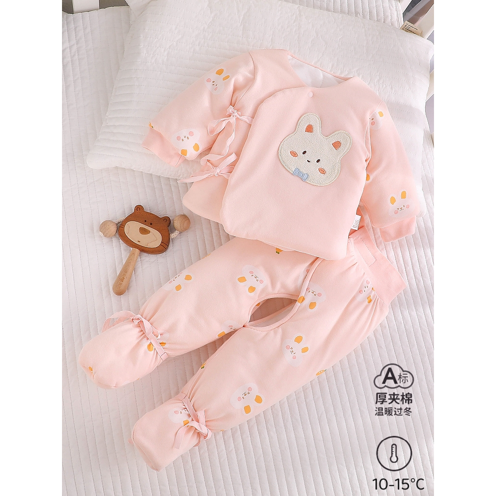 宝宝冬季棉袄套装新生0一6月2婴儿3初生棉衣包脚连脚分体冬装衣服