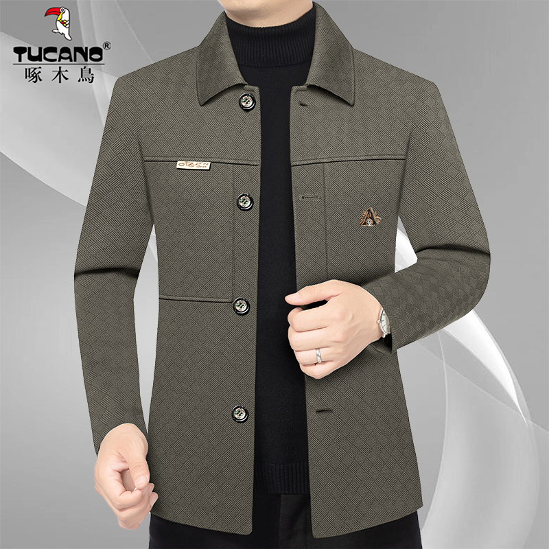 啄木鸟正品秋冬季新款男士翻领夹克外套商务休闲时尚夹克衫男装