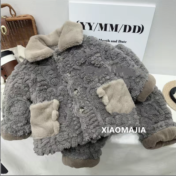 现货-儿童冬季家居服套装加厚套装D-3714儿童中性运动两件套