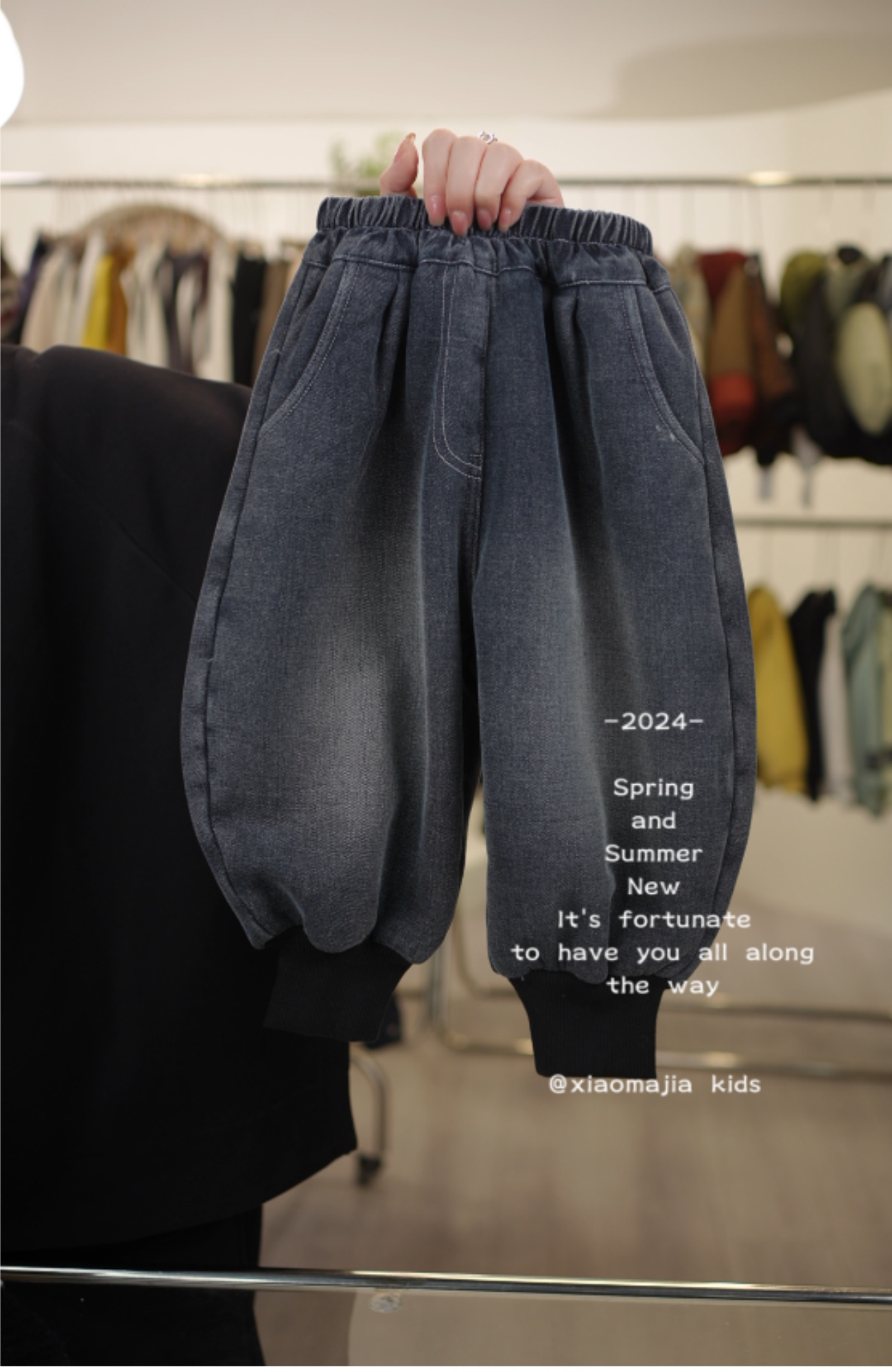 现货-冬季加厚糕糕绒绒儿童牛仔裤K-3938百搭束脚口牛仔裤男女童