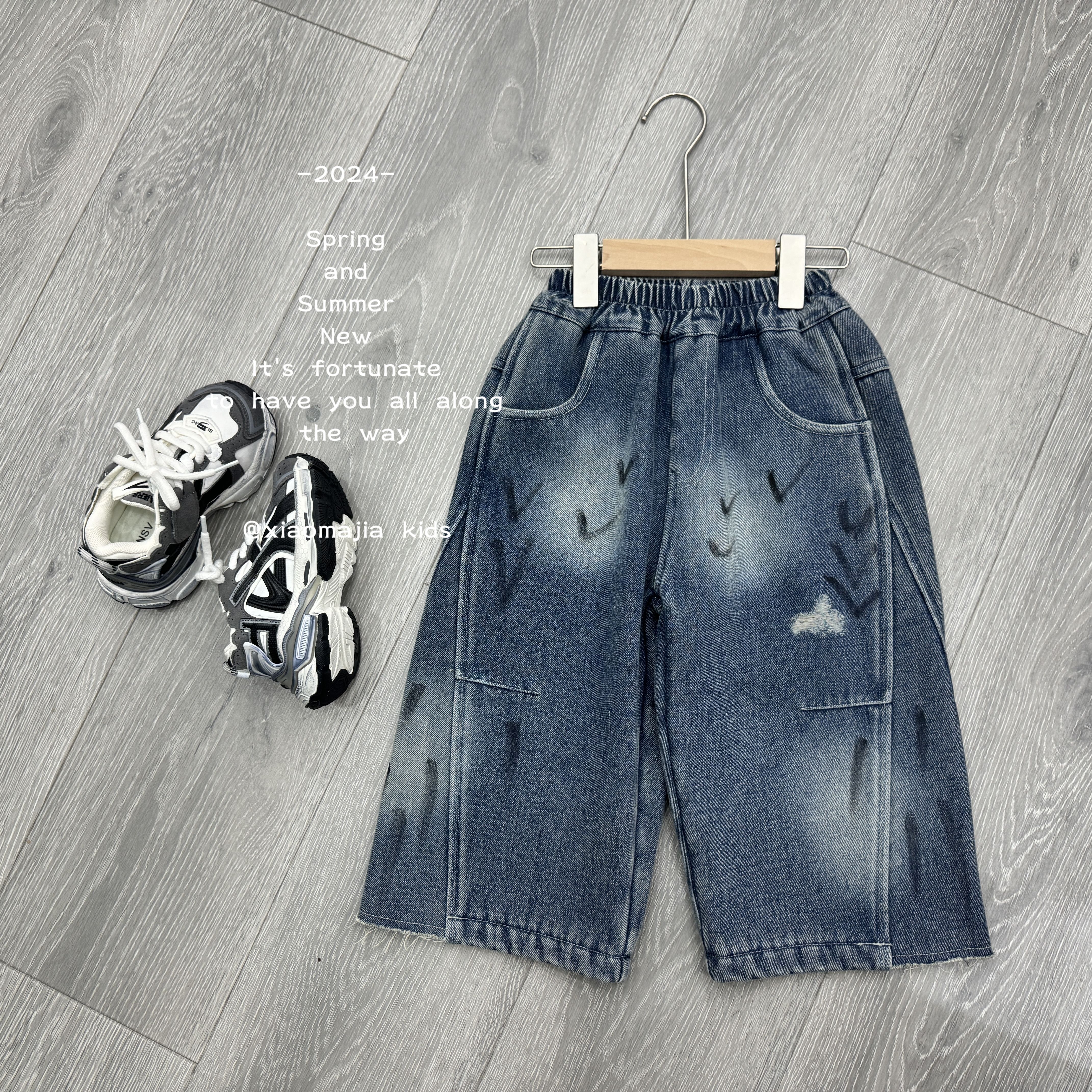 现货-冬季加绒一体绒儿童牛仔裤K-3669直筒裤牛仔裤男女裤子百搭